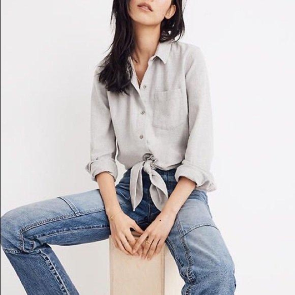 Madewell Flannel Front Tie Shirt, Grey Size M - Picture 4 of 6